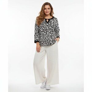 Nwt CATHY DANIELS Beaded Neck Keyhool Sweater Sz XL 100% Cotton